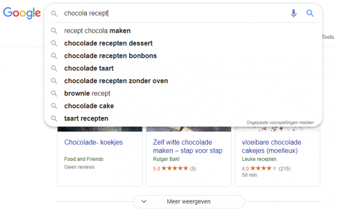 google auto suggesties chocola recept